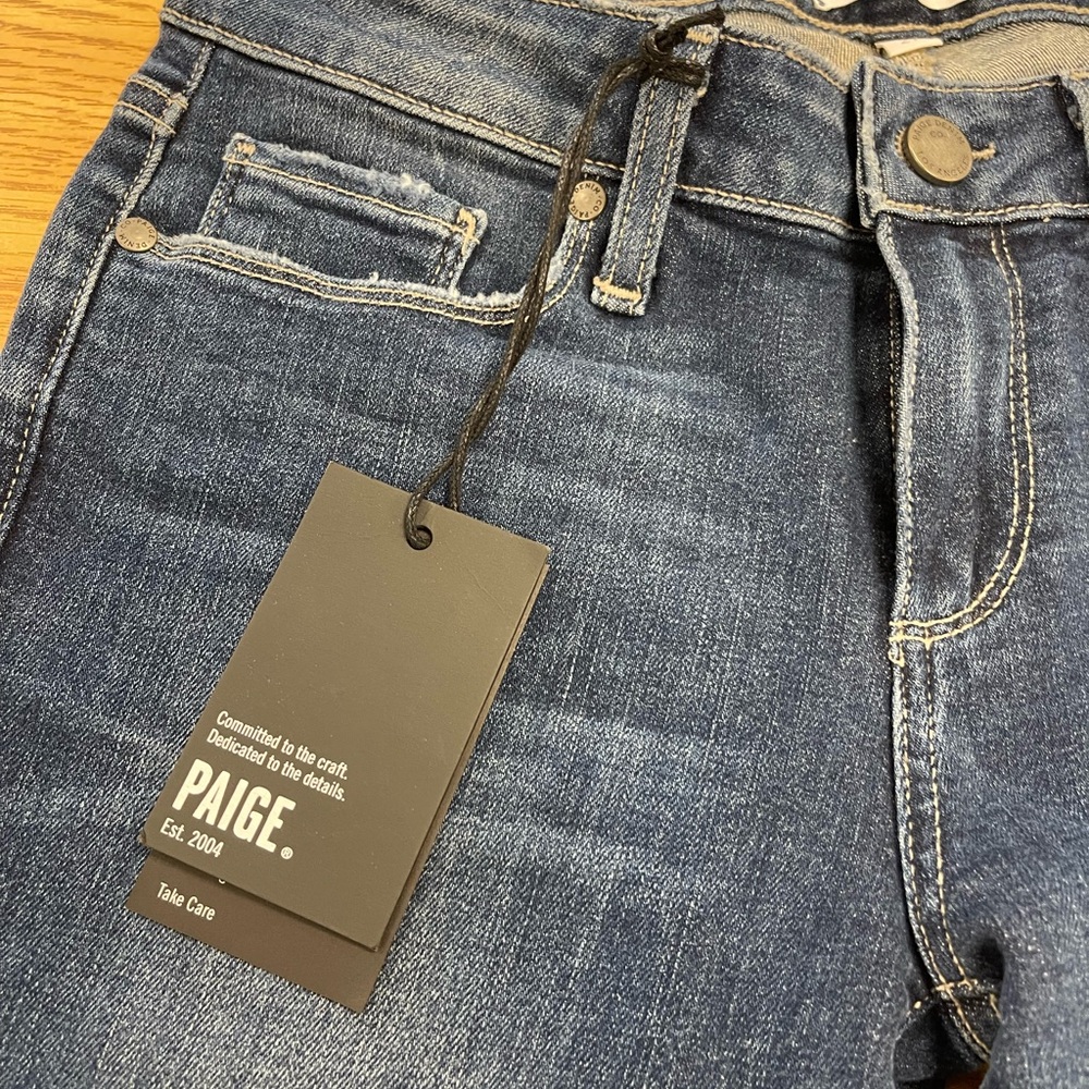 PAIGE Dark Blue Distressed Skinny Jeans - Picture 2 of 5